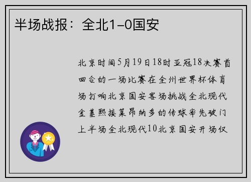半场战报：全北1-0国安