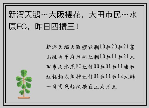 新泻天鹅~大阪樱花,大田市民~水原FC,昨日四攒三!